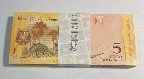 Venezuela: 2011 5 Bolivares Banknotes Bundle (100 pcs)